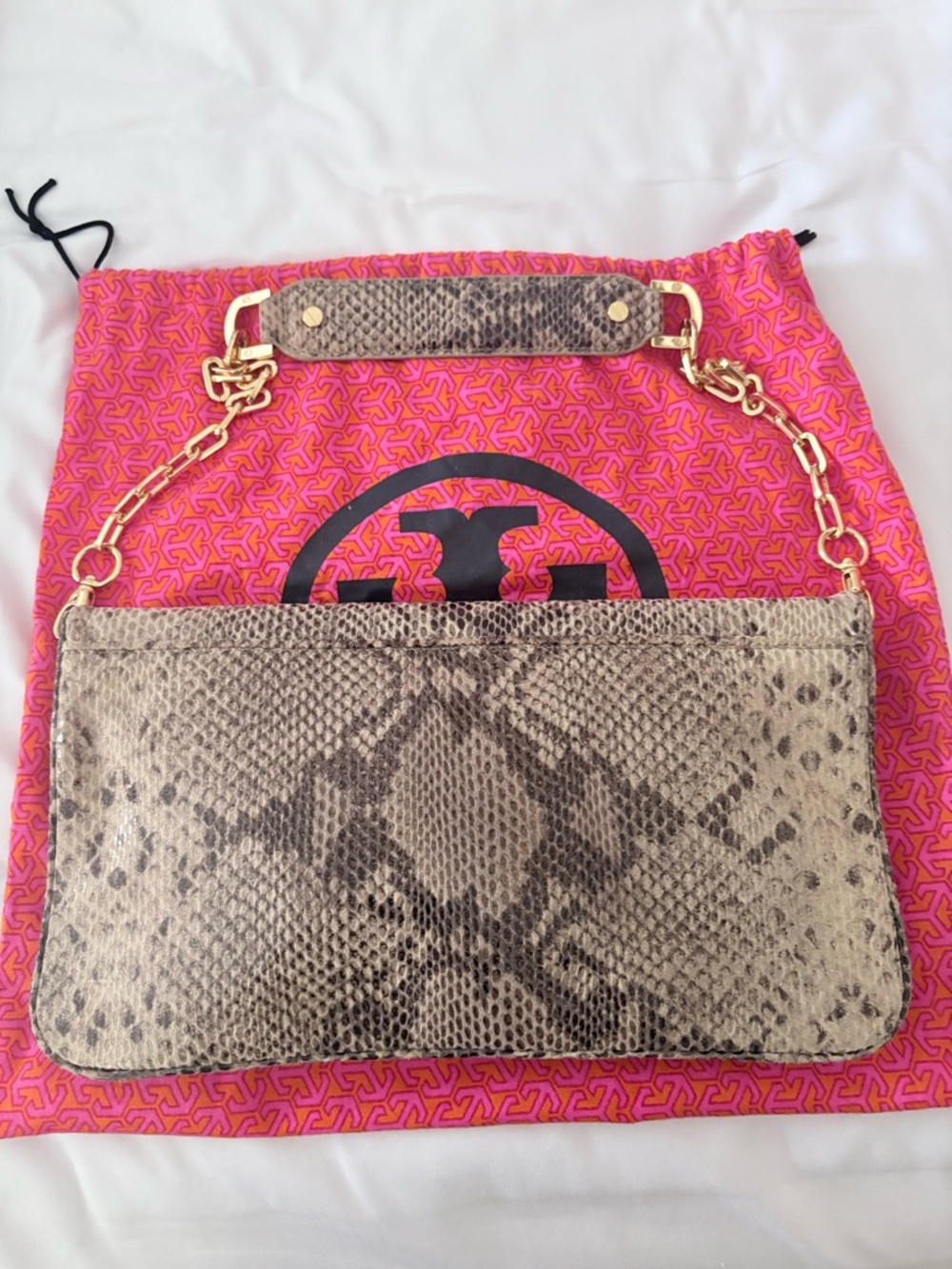 Tory Burch Audra Reva Leather Python Print Shoulder/Clutch Bag - Picture 3 of 13